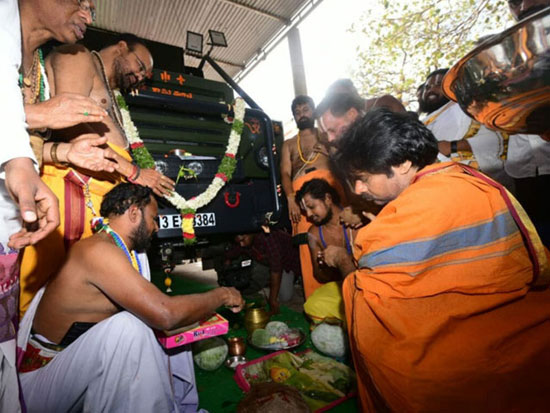 Pawan Kalyan At Kondagattu Performs Puja For His Campaign Vehicle